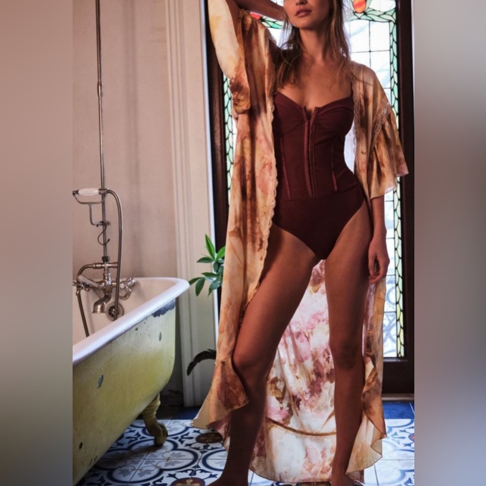 NWOT Free People Intimately Moonbeams Floral Lace Trim Sweet Combo Robe. - Picture 11 of 17